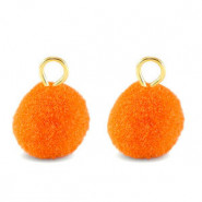 Pompom Anhänger mit Öse 10mm - Gold-orange peel